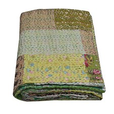 Colcha de retalhos Kantha feita à mão indiana reversível verde colcha cobertor, usado comprar usado Colcha de retalhos Kantha feita à mão indiana reversível verde colcha cobertor, usado comprar usado  Enviando para Brazil