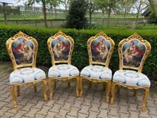 Conjunto de 4 cadeiras francesas Louis XVI folha dourada jantar estofado damasco comprar usado  Enviando para Brazil