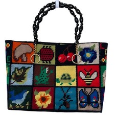 Bolsa de tapeçaria vintage Needlepoint patchwork ecologia animais flores MCM 70s comprar usado  Enviando para Brazil