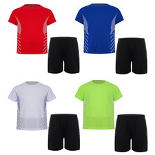 Usado, Camiseta infantil masculina com shorts secagem rápida conjunto esportivo curto listrado academia comprar usado  Enviando para Brazil
