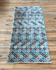 Tapete de corredor azul, tapete de corredor 2x5 pés, tapete de corredor floral 2x5, tapete de corredor vintage comprar usado  Enviando para Brazil