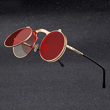 Usado, Óculos de sol vintage metal steampunk flip-up lente redonda masculino óculos de sombra externa comprar usado  Enviando para Brazil