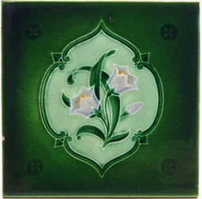 Lareira Art Nouveau azulejo verde floral majólica por Rhodes Tile Co C1905 comprar usado  Enviando para Brazil