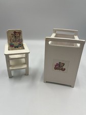 Lote de móveis antigos de madeira feitos à mão para bonecas, cama de bebê e CADEIRA ALTA PARA BEBÊ, branca, usado comprar usado  Enviando para Brazil