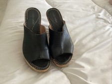 Black leather wedges for sale  WALLASEY