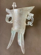 Usado, Grande excelente copo chinês antigo de cristal feito à mão 3 pernas com Lee Dragon comprar usado  Enviando para Brazil