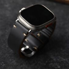 Pulseira de relógio de couro genuíno preta feita à mão para Apple Watch Ultra 2 Series 9 8 7 comprar usado  Enviando para Brazil