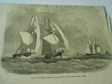 Gravure 1867 - Courses de trois yachts américains à travers l'Atlantique na sprzedaż  Wysyłka do Poland