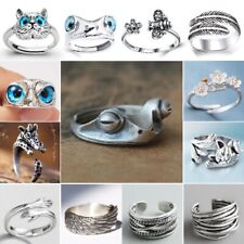 Usado, Anillos de plata 925 retro rana gato búho animal anillo de dedo abierto joyería ajustable segunda mano  Embacar hacia Argentina