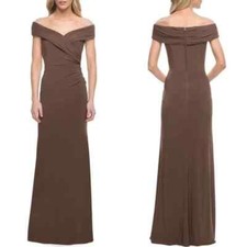 Vestido La Femme marrom cacau fora do ombro jersey franzido coluna tamanho 16 $338 comprar usado  Enviando para Brazil