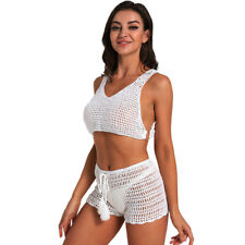 Conjunto de 2 peças de roupas de festival shorts sexy top crochê mão, usado comprar usado  Enviando para Brazil