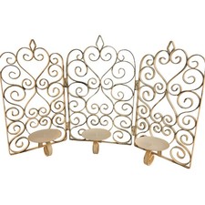 Candelabro dobrável de metal rolado 3 painéis tela creme acabamento desgastado comprar usado  Enviando para Brazil