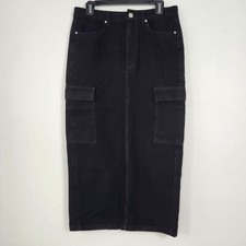 Saia maxi refúgio denim preta carga bolsos utilitários fenda traseira moda outono comprar usado  Enviando para Brazil