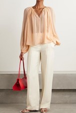 NOVO AUTÊNTICO Ulla Johnson Safa blusa de seda reunida crepe de chine em pêssego comprar usado  Enviando para Brazil