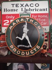 Placa de porcelana vintage Marathon Gas Oil Products posto de bomba de gasolina  comprar usado  Enviando para Brazil