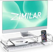 Suporte de monitor acrílico transparente grande 20" - 2 camadas - Armazenamento de teclado e telefone comprar usado  Enviando para Brazil