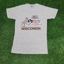 Camisa vintage anos 90 engraçada festa animais P/M 18x28 cinza Wisconsin comprar usado  Enviando para Brazil