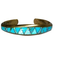 Pulseira de bronze esterlina vintage cirúrgica com opala de fogo e incrustação turquesa - 30g comprar usado  Enviando para Brazil