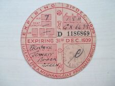 Tax disc 1939 for sale  SWANSEA