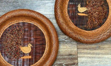 Pássaro pavão vime vime arte de parede pendurar redondo frisado conjunto de 2 vintage BOHO comprar usado  Enviando para Brazil