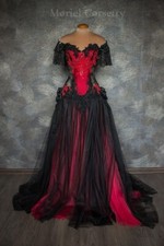 Vestido espartilho de alta costura gótico vermelho-preto, vampiro vintage materiais peça de arte, usado comprar usado  Enviando para Brazil
