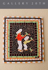 UAU! MOSAICO DE AZULEJOS ARTE ORIGINAL VINTAGE! PINTURA PAPAGAIOS PÁSSARO ANOS 50 PAI FILHO MEADOS DO SÉCULO MCM comprar usado  Enviando para Brazil