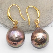 Enormes Brincos Pendurados de Pérola Edison Preta Barroca do Mar do Sul Natural Real 12-14mm comprar usado  Enviando para Brazil