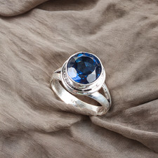 Anel de prata esterlina 925 feito à mão com pedra preciosa de safira azul para presente comprar usado Anel de prata esterlina 925 feito à mão com pedra preciosa de safira azul para presente comprar usado  Enviando para Brazil