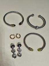 Lote, três (3) pulseiras de punho de cabo de prata esterlina com pontas de pedras preciosas, brincos comprar usado  Enviando para Brazil