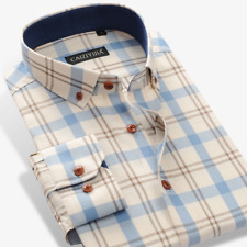 Camisa xadrez masculina xadrez contraste manga longa 100% algodão camisas sem bolso comprar usado  Enviando para Brazil