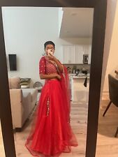 Tecido de rede vermelha lehenga choli com papel de alumínio bordado para efeito espelho, usado comprar usado  Enviando para Brazil