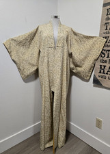 KIMONO JAPONÊS LONGO ESTILO TRADICIONAL ESTAMPA FOLHA VERDE BEGE/SÁBIO VINTAGE comprar usado  Enviando para Brazil