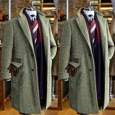 Usado, Casaco masculino tweed grande espinha de peixe casaco longo sobretudos roupas de negócios mistura de lã comprar usado  Enviando para Brazil