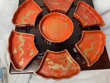 Conjunto de prato de porcelana chinês antigo coral vermelho vitrificado final do século XIX 晚清珊瑚红釉攒盘无损 comprar usado  Enviando para Brazil