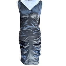 Vestido de Coquetel CARMEN MARC VALVO Preto Cetim Ruched Decote V Tamanho 6 comprar usado  Enviando para Brazil