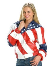 Jaqueta de couro feminina bandeira americana – estrelas patrióticas e listras estilo motociclista comprar usado  Enviando para Brazil