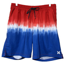 Bermuda de natação Hurley Volley masculina XL vermelha branca azul tingida com cordão bolsos logotipo comprar usado  Enviando para Brazil