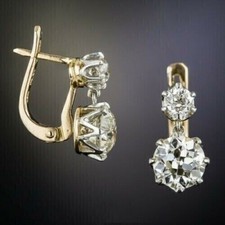 Pendientes colgantes/gota de diamantes talla redonda Art Deco vintage de 4,2 quilates de oro amarillo de 14 quilates FN segunda mano  Embacar hacia Mexico