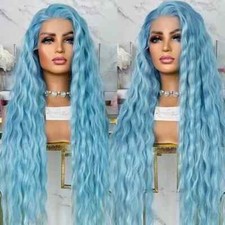 Peruca longa solta azul encaracolada peruca de renda sintética frente cosplay festa comprar usado  Enviando para Brazil