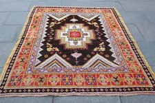 Tapete vintage usado feito à mão tradicional oriental lã preto amarelo 250x160cm comprar usado  Enviando para Brazil
