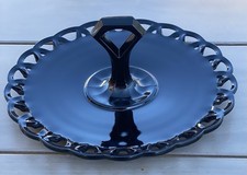 Bandeja sanduíche Lancaster Glass Co. ametista preta trabalho aberto 10” diâmetro comprar usado  Enviando para Brazil