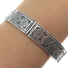 Pulseira oxidada prata esterlina 925 vintage México painel espiral link 7", usado comprar usado  Enviando para Brazil