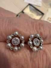 Diamond pearl earrings for sale  BRISTOL