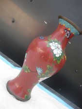 Vaso de metal esmalte avermelhado japonês estilo cloisonne floral - ANTIGO, mas perfurado comprar usado  Enviando para Brazil