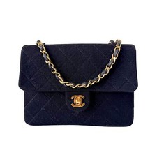 Bolsa de ombro CHANEL algodão atemporal clássica acolchoada aba única corrente dourada dura, usado comprar usado  Enviando para Brazil