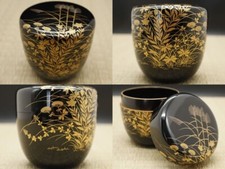 Laca japonesa madeira chá caddy O-Natsume adornado com grama de outono maki-e (430) comprar usado  Enviando para Brazil
