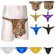 Cuecas masculinas de borracha leopardo corte alto fio dental couro bainha pênis roupa íntima comprar usado  Enviando para Brazil