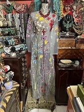 Caprichoso Vestido Bordado Gris Gasa Transparente Hada Boho Formal Floral Talla Pequeña segunda mano  Embacar hacia Argentina