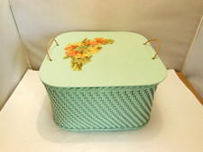 VINTAGE PRINCESA ROBIN OVO AZUL VIME COSTURA ARTESANATO CESTA ORGANIZADORA CAIXA DECALQUE FLORA comprar usado  Enviando para Brazil