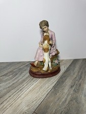 Estatueta de porcelana importada mulher menina cachorro ama flores comprar usado  Enviando para Brazil